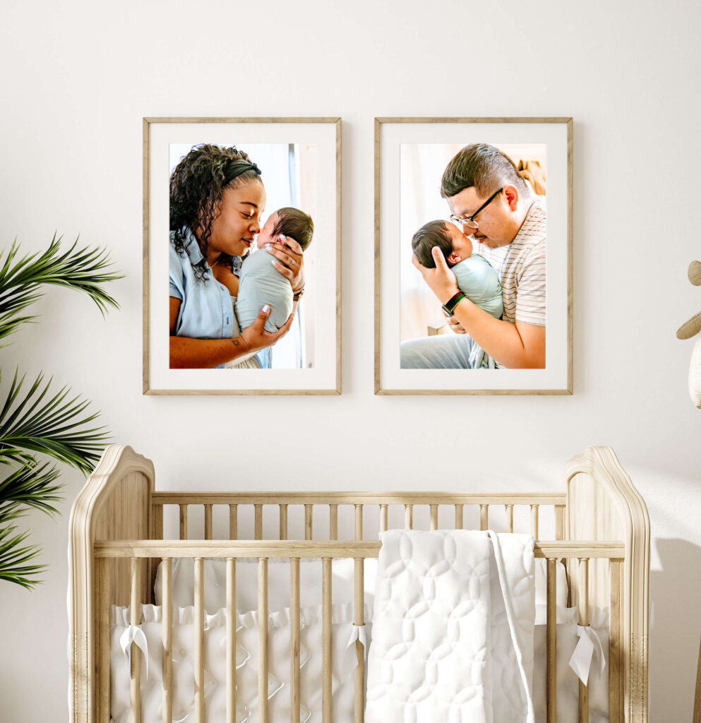 framed artwork over crib from newborn session at Phoenix lactation consultant office