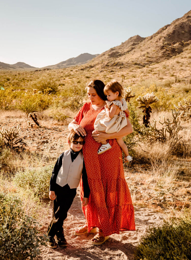 Mom looking for a day at a spa in Peoria after portraits with her kids in the desert. Portraits taken by Amber, owner of Cactus & Pine Photography